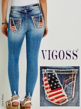 VIGOSS Heritage Mid-Rise Americana Skinny Jean Flag Embroidery Patriotic (10)